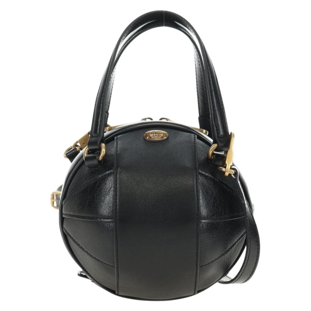 Gucci Leather Basketball Shape Handbag Black